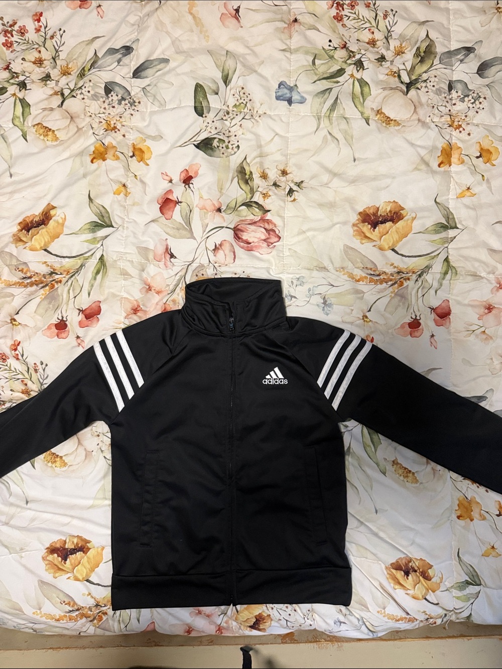 adidas Black Track Jacket with White Stripe Accents